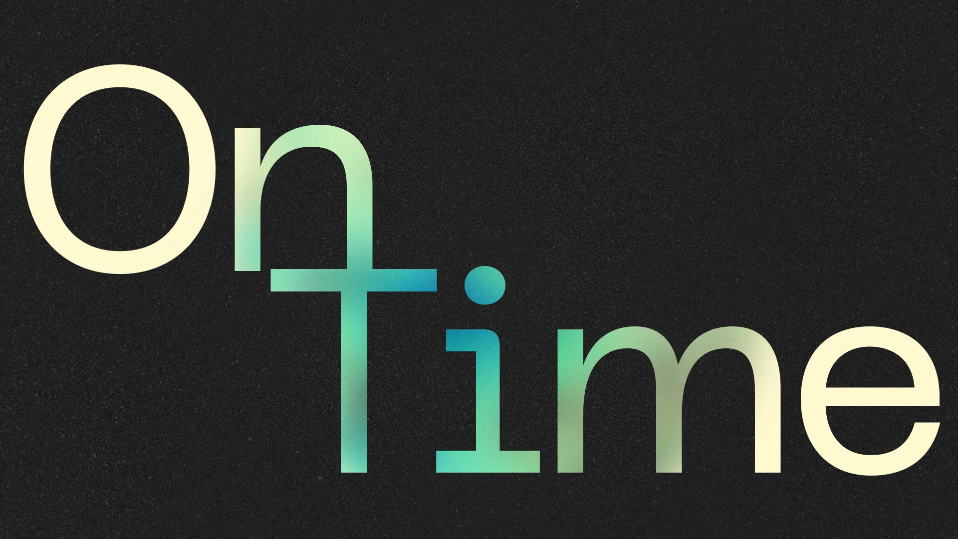 "On Time" text design featuring a cross, symbolizing faith, community, and divine timing in worship and service.