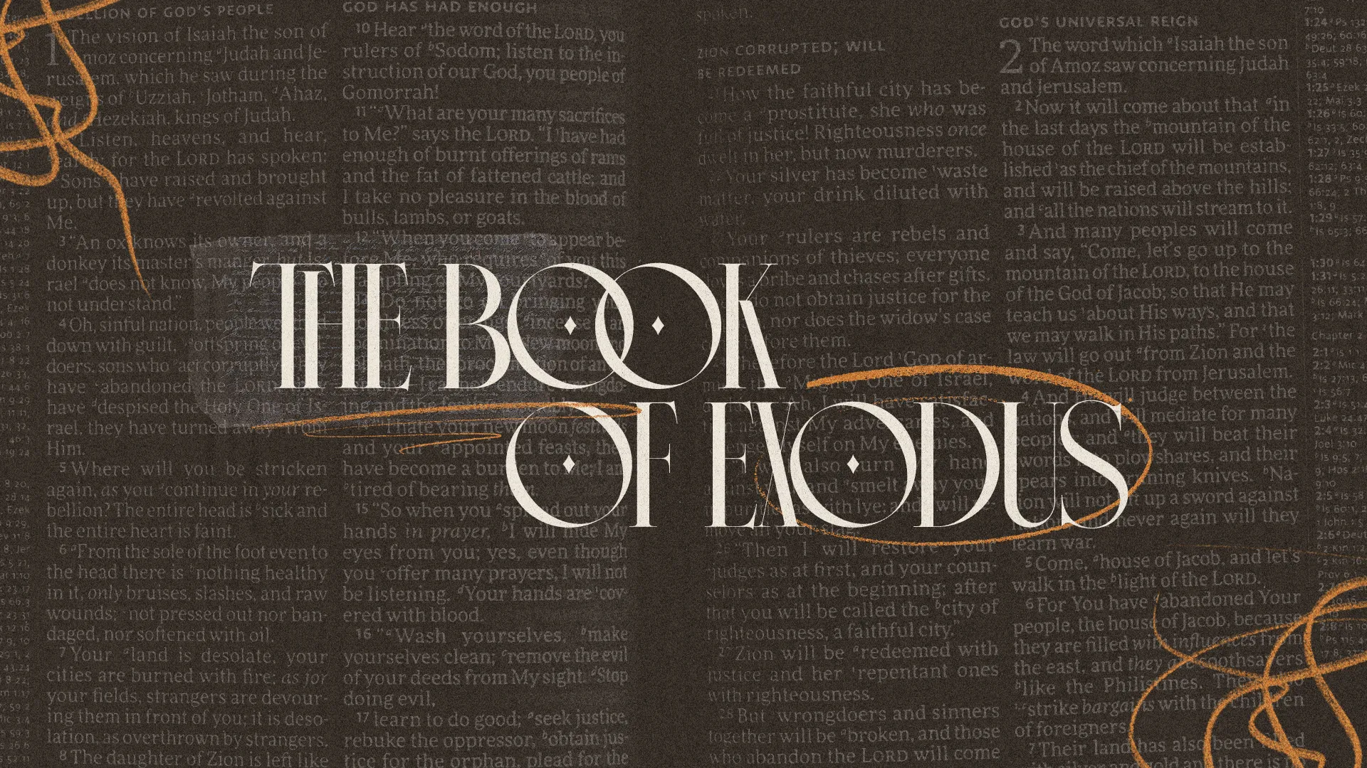 "The Book of Exodus" highlighted against a textured background of biblical text, symbolizing faith and spiritual journey.