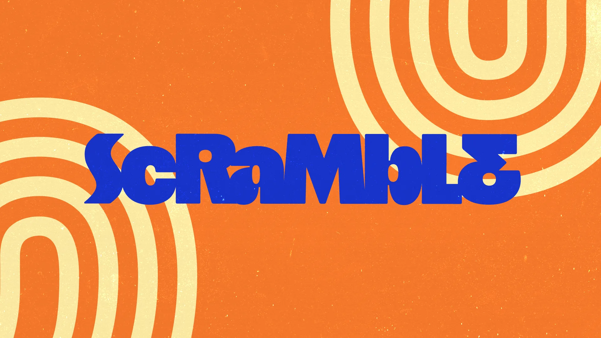 Bold text "ScrAmBlE" on an orange background with circular patterns, symbolizing community and playful engagement in faith.