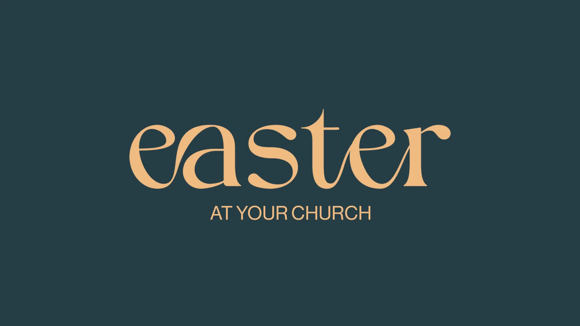 Elegant Easter church graphic featuring gold typography on deep teal background with "Easter at Your Church" message for service announcements