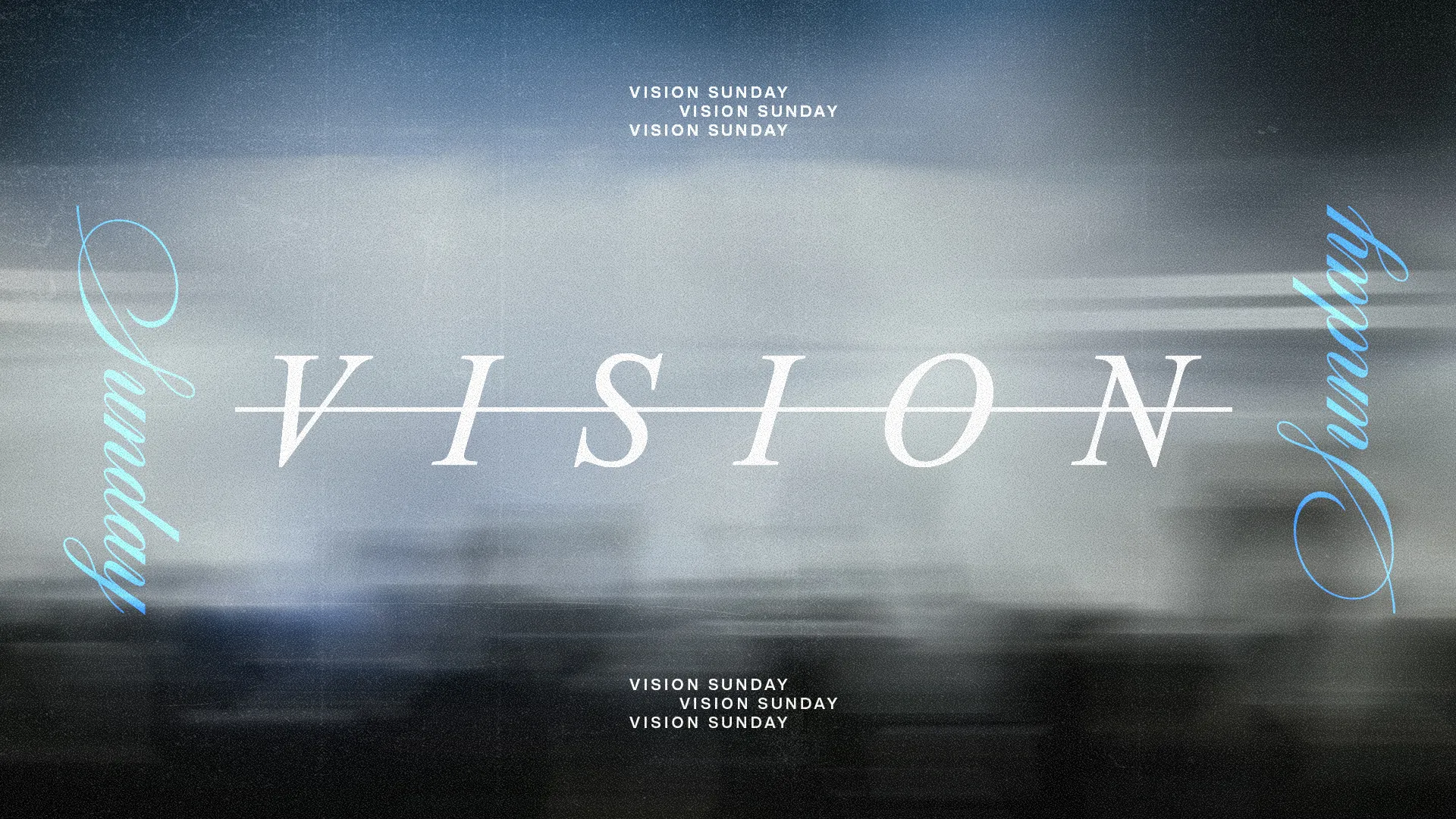Vision Sunday graphic with dynamic text emphasizing faith, community, and future direction for the church.