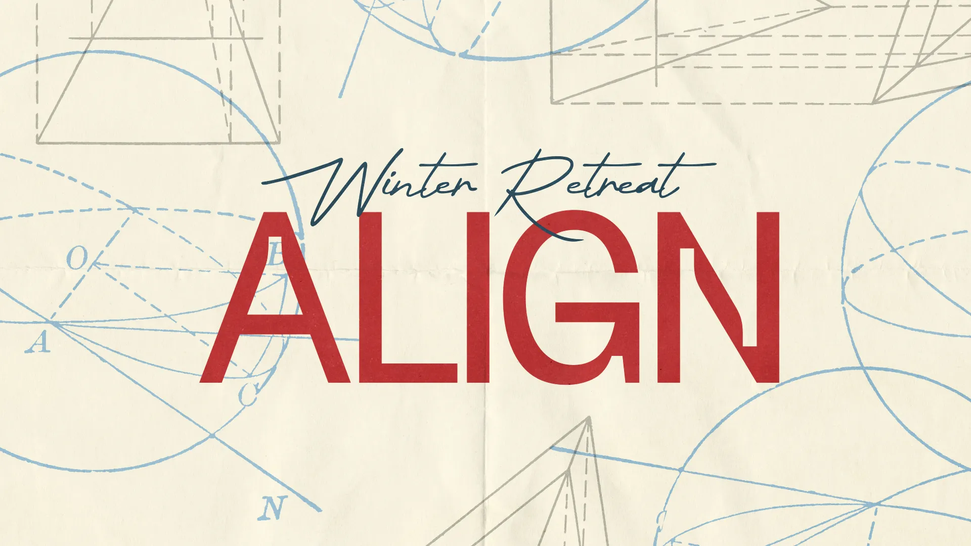 "Winter Retreat theme 'ALIGN' with geometric designs, symbolizing unity and faith in community and spiritual growth."