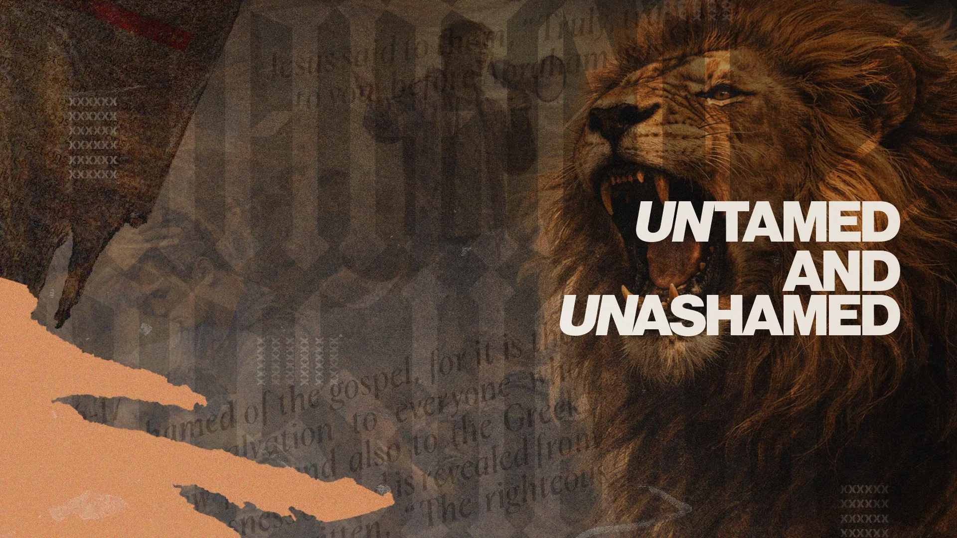 Roaring lion symbolizes bold faith; text emphasizes being untamed and unashamed in sharing the gospel.
