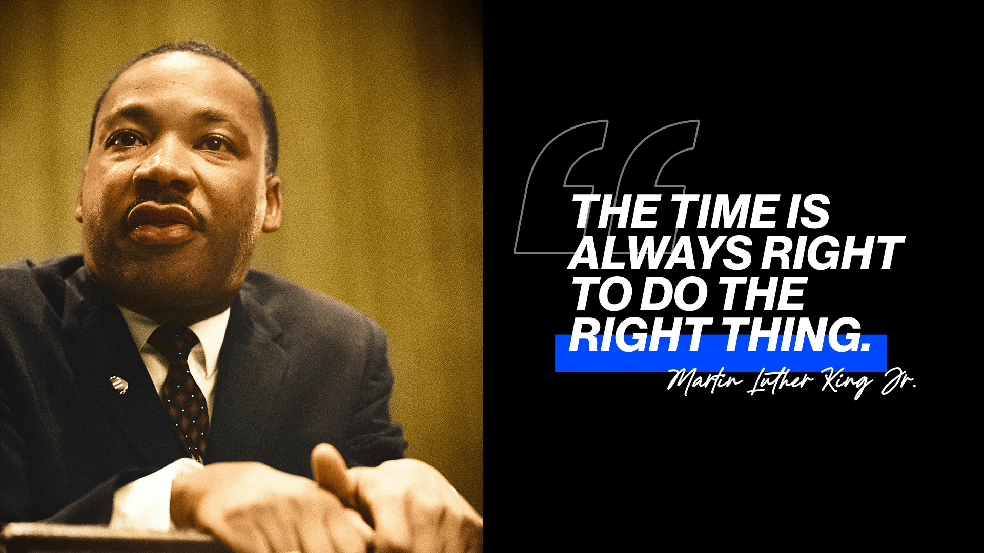 Inspiring quote on justice and morality, emphasizing faith and service in community, attributed to Martin Luther King Jr.