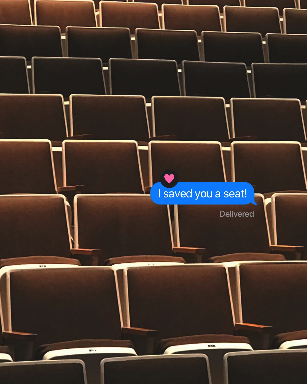 Empty church seats with a message, "I saved you a seat!" inviting community and connection in worship.
