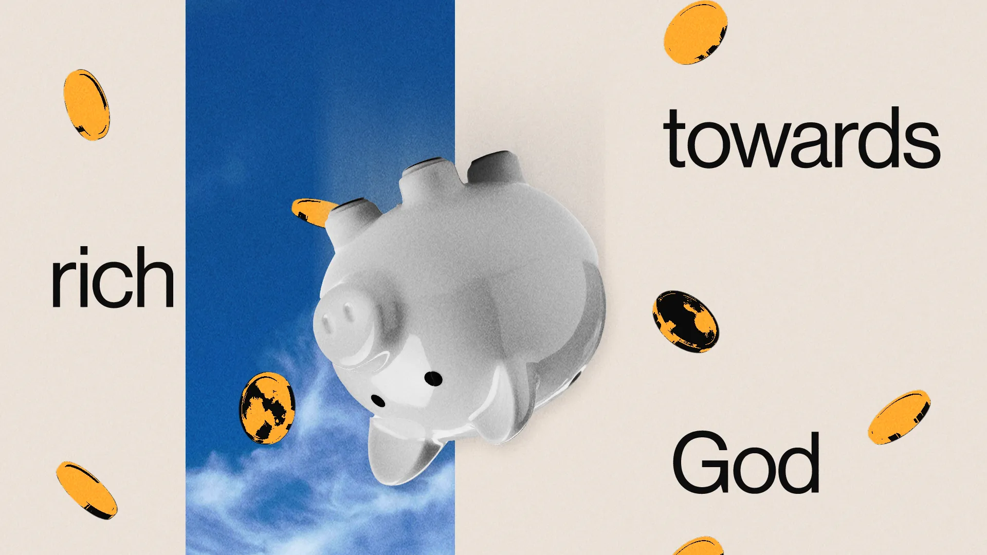 "Encouraging generosity: a piggy bank with coins, symbolizing being rich towards God and community support."