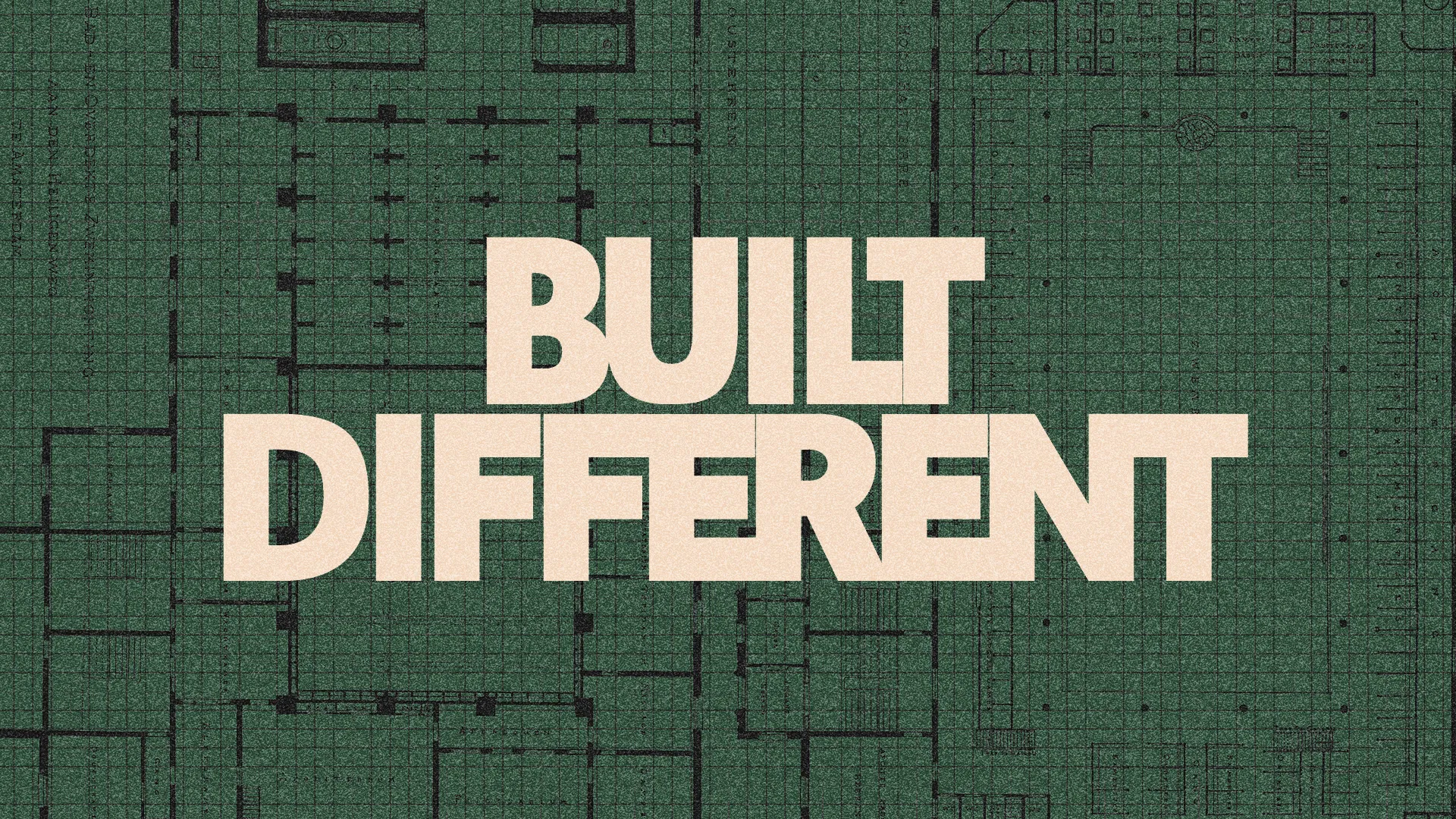 "Built Different" text overlay on a blueprint background, symbolizing faith, community, and the foundation of church activities.