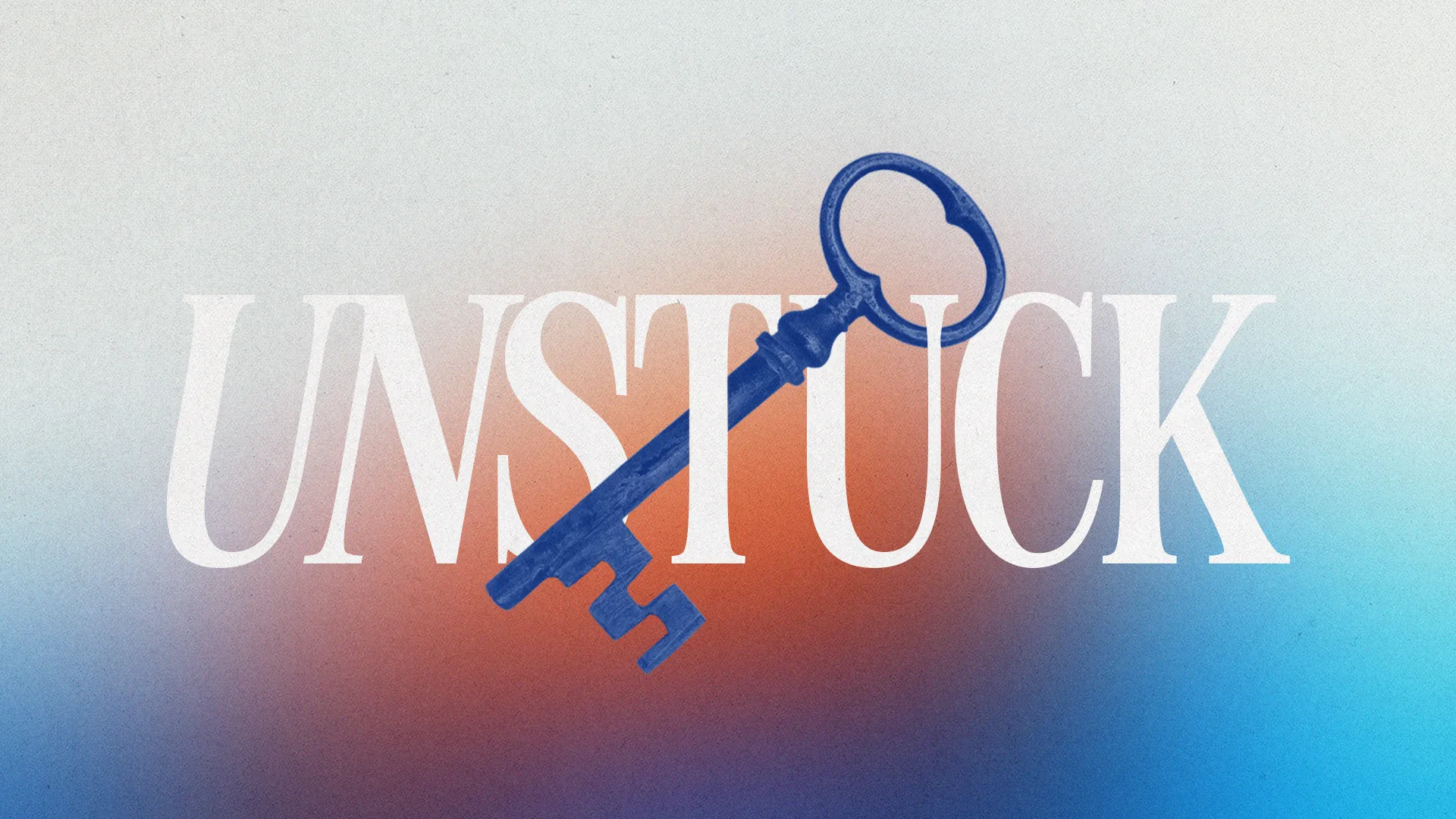 A blue key against a gradient background with the word "UNSTUCK," symbolizing faith and spiritual breakthroughs.