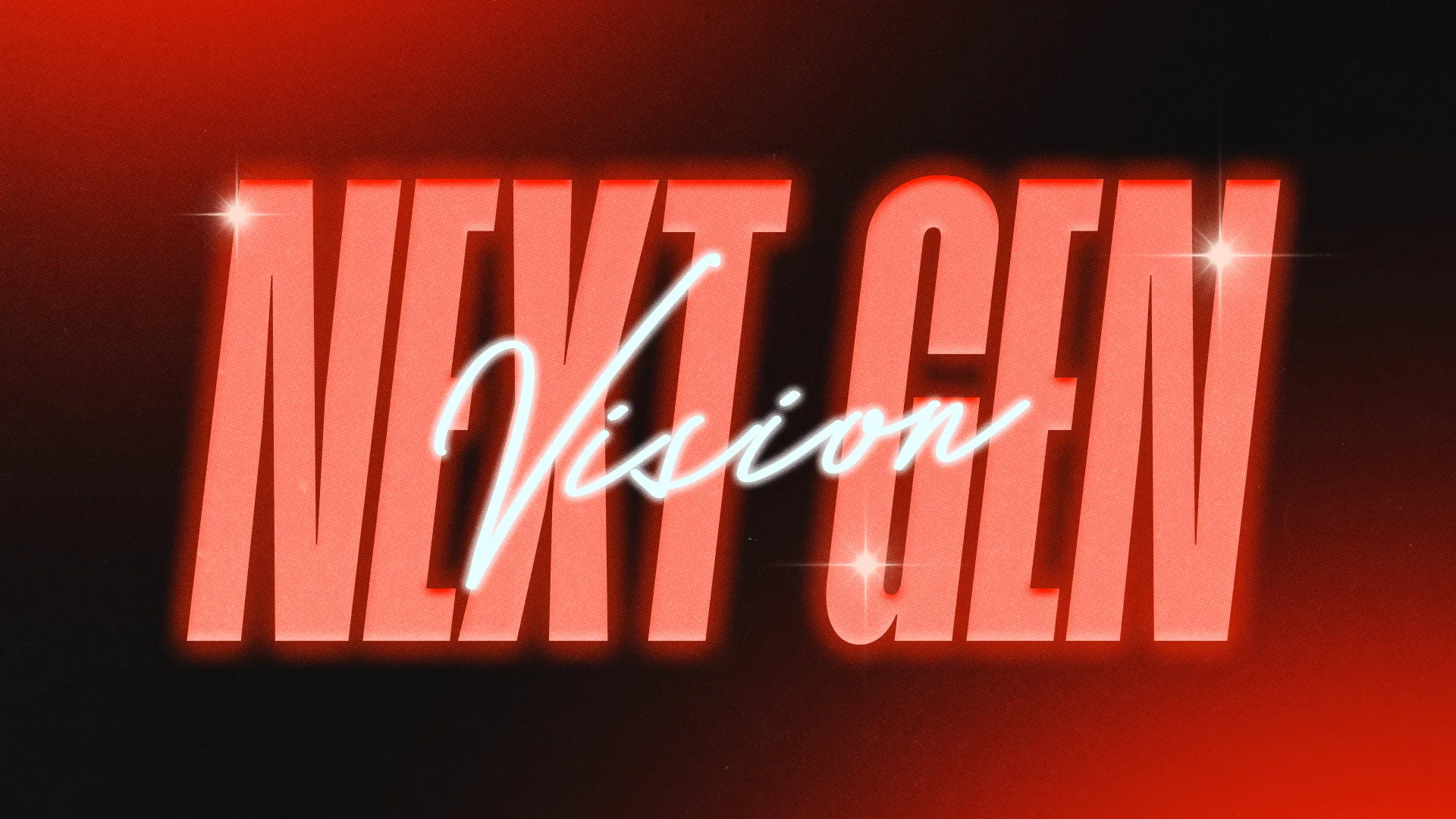 Bold text "NEXT GEN" with "Vision" in a flowing script, set against a vibrant red background, symbolizing dynamic faith and community.
