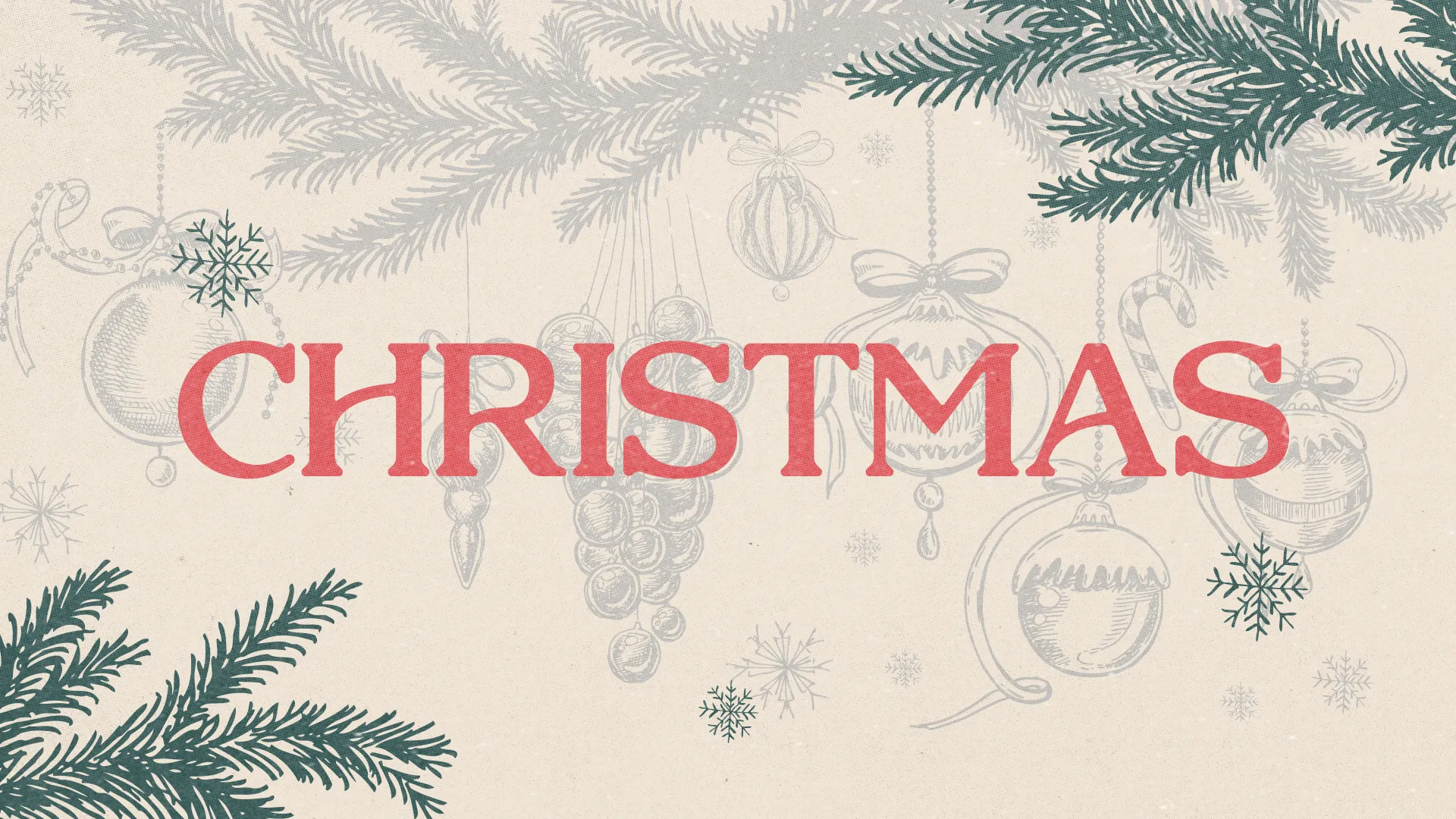 Festive Christmas design featuring ornaments and pine branches, celebrating faith, community, and the joy of the season.