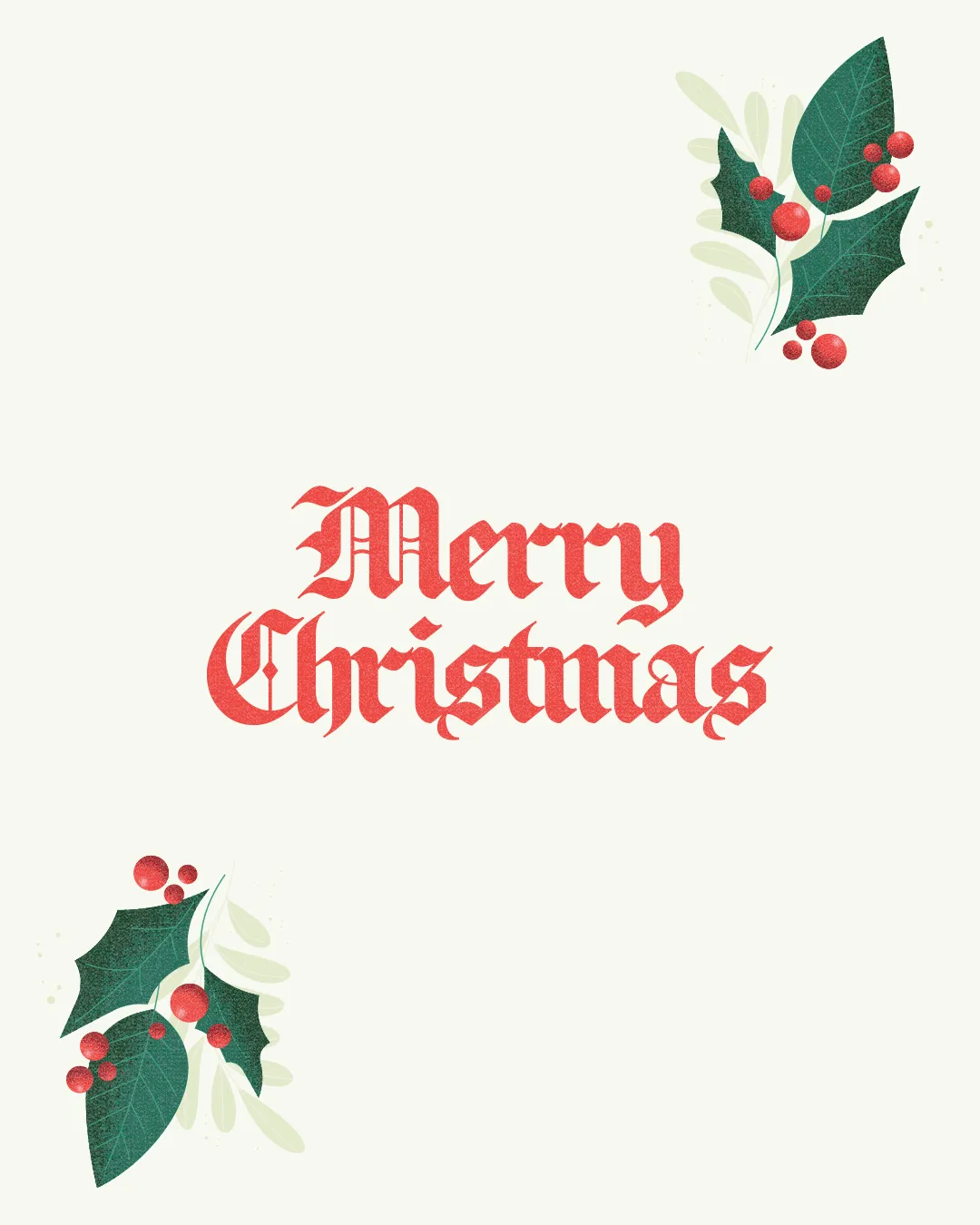 Merry Christmas in bold red lettering, surrounded by holly and berries, celebrating faith and community during the holiday season.