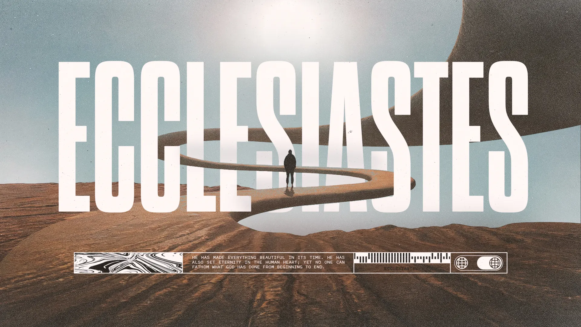 A solitary figure stands on a winding path under a bright sky, symbolizing faith and life's journey in Ecclesiastes.