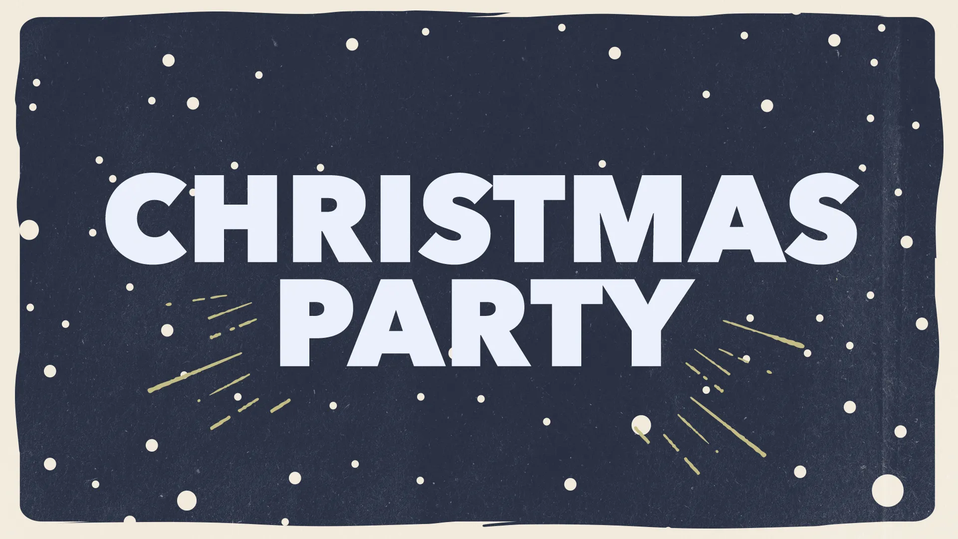 Christmas party announcement with festive snowflakes, inviting community celebration and joy in faith.