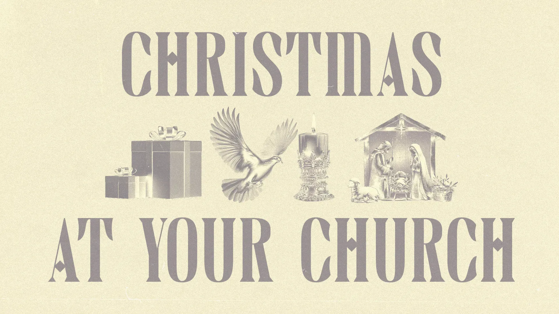 Christmas celebration with gifts, a dove, a candle, and a nativity scene, inviting community and faith at your church.