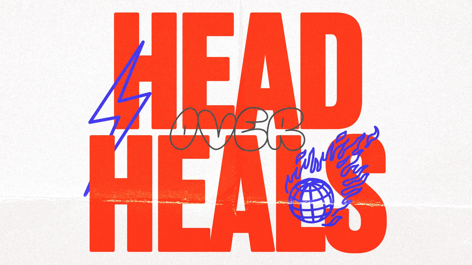 Bold text reads "HEAD OVER HEELS," with dynamic graphics symbolizing passion and global outreach in faith and community.