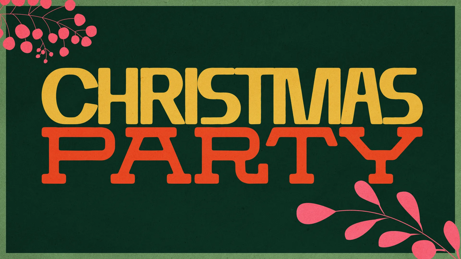 Volunteer and Serve Teams Christmas Party announcement with festive colors and floral accents, inviting community celebration.