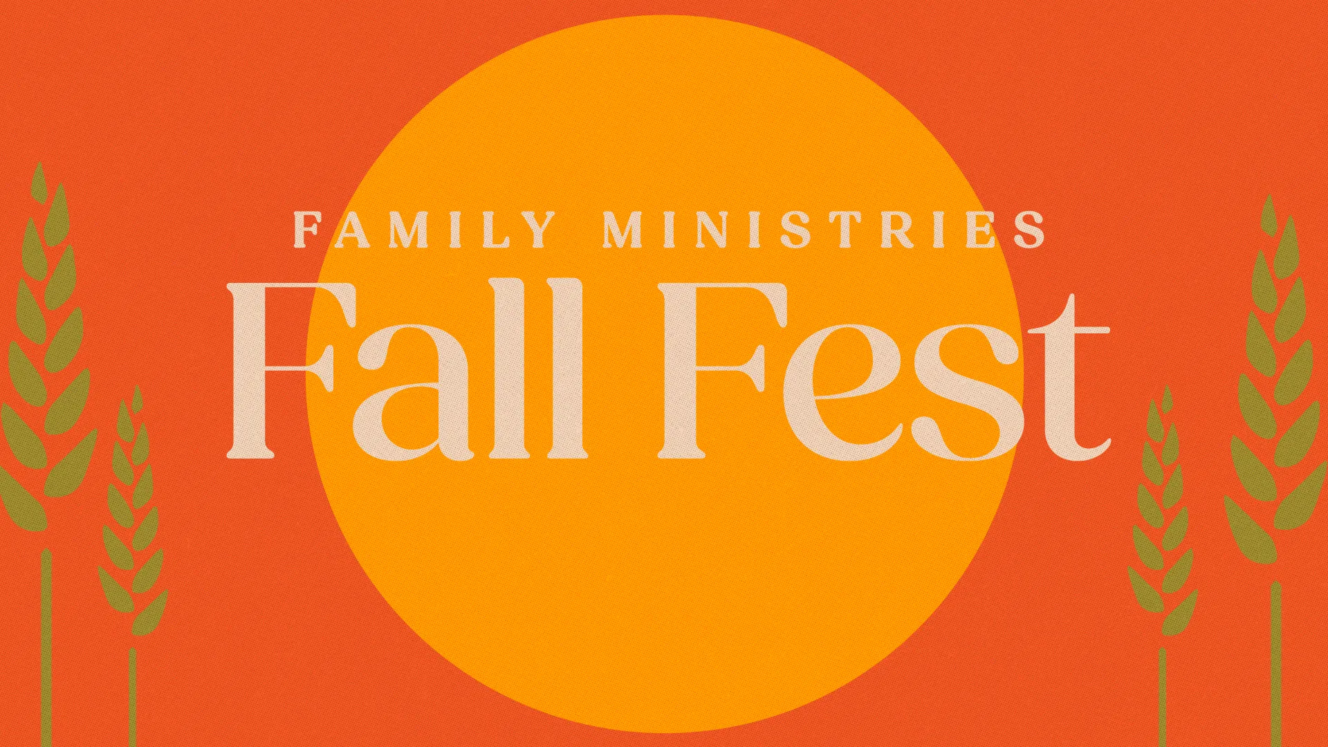 Fall Fest celebration for families, featuring vibrant autumn colors and wheat imagery, emphasizing community and togetherness.