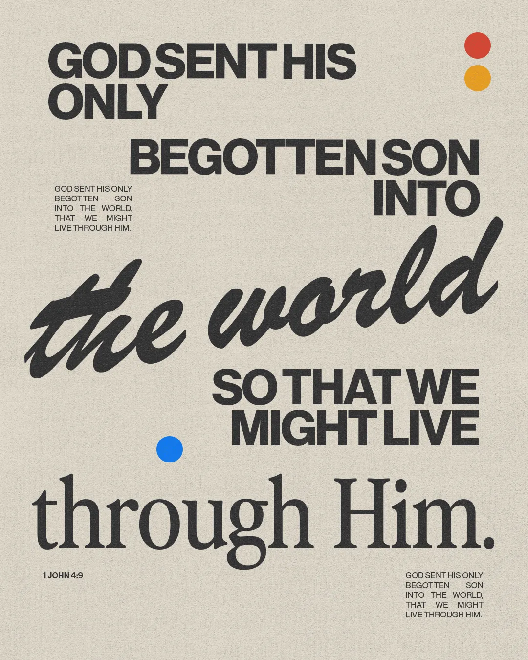 "Bold text emphasizes God's love through Jesus, highlighting the message of salvation and faith from 1 John 4:9."