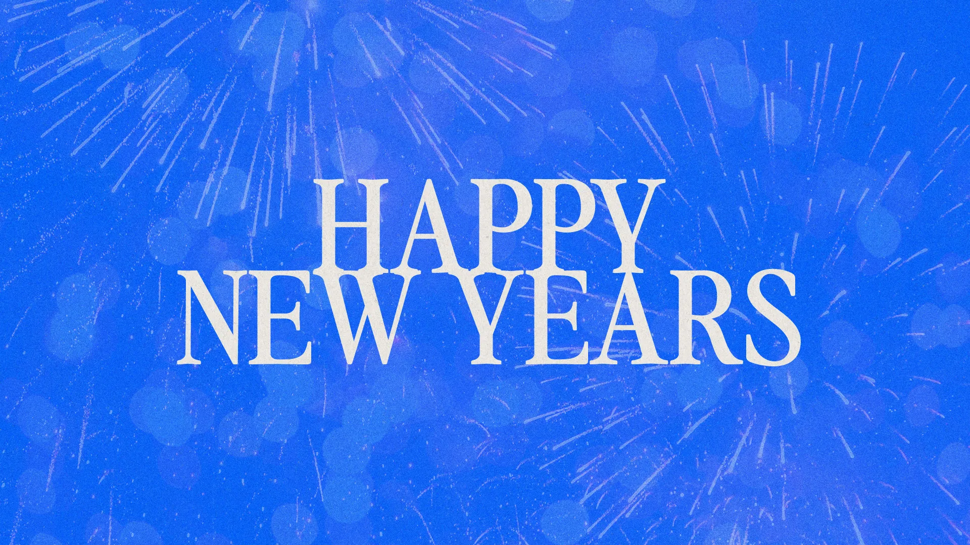 Happy New Year celebration at church, featuring festive blue background and fireworks, symbolizing hope and community.