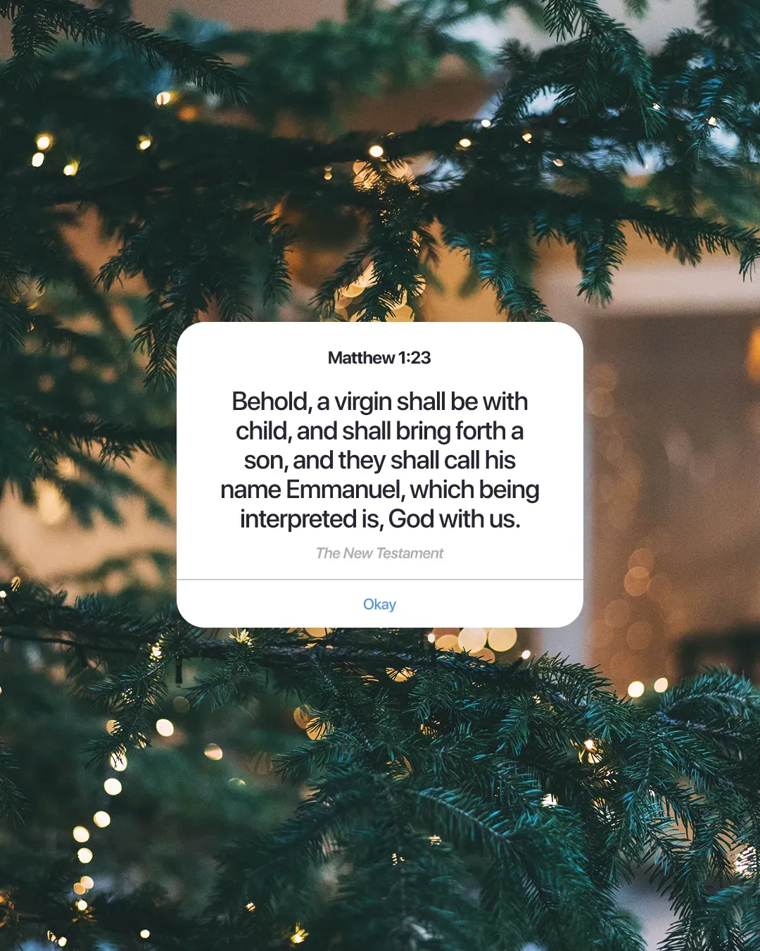 Matthew 1:23 highlights the promise of Emmanuel, symbolizing God's presence in our lives amidst festive greenery.