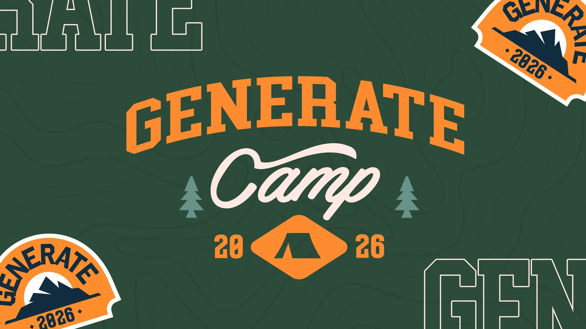 "Generate Camp 2026 logo with trees and a tent, symbolizing community, faith, and outdoor worship experiences."