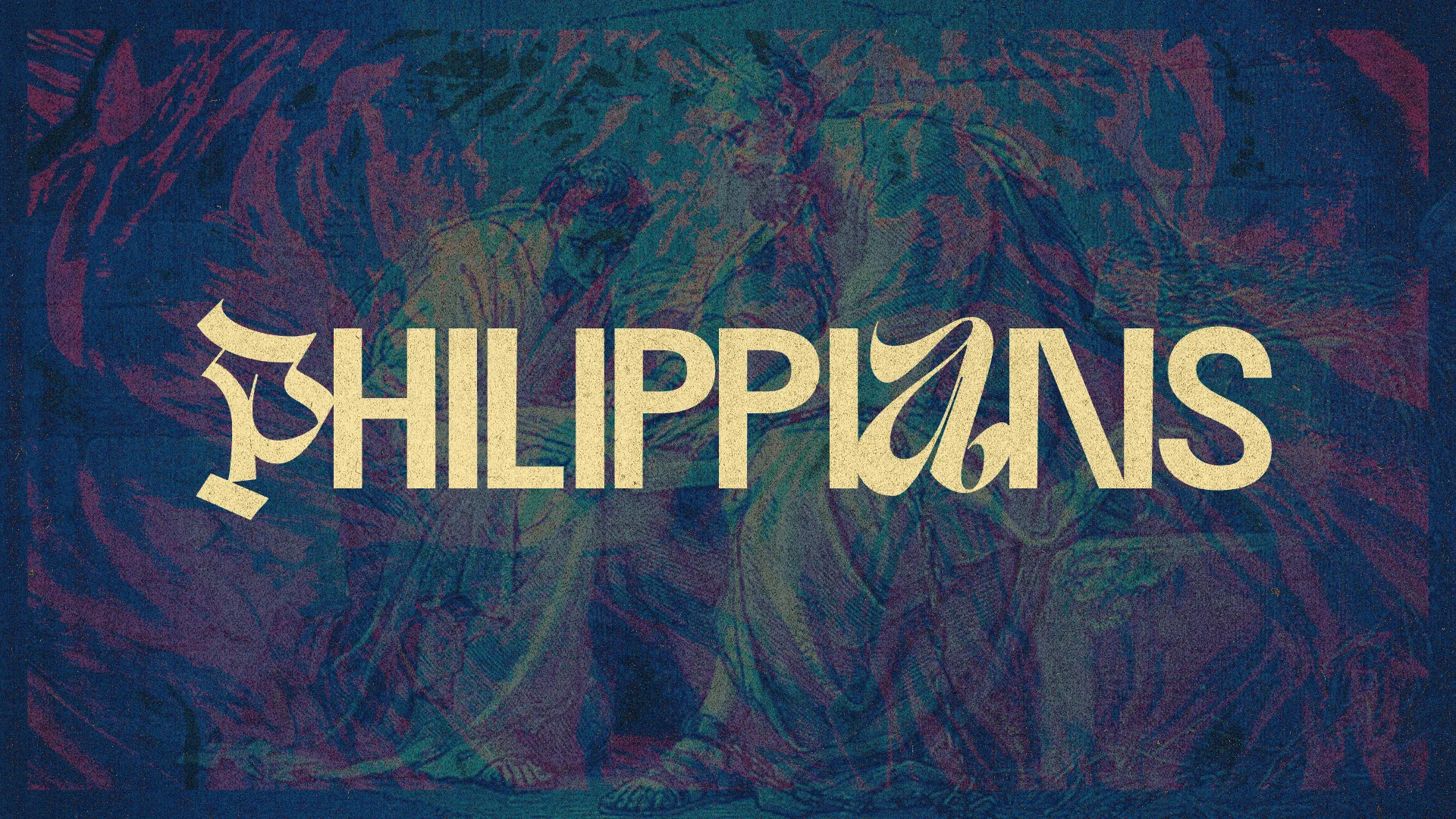 Bold "Philippians" text overlaying a colorful, abstract background, symbolizing faith and community in worship.