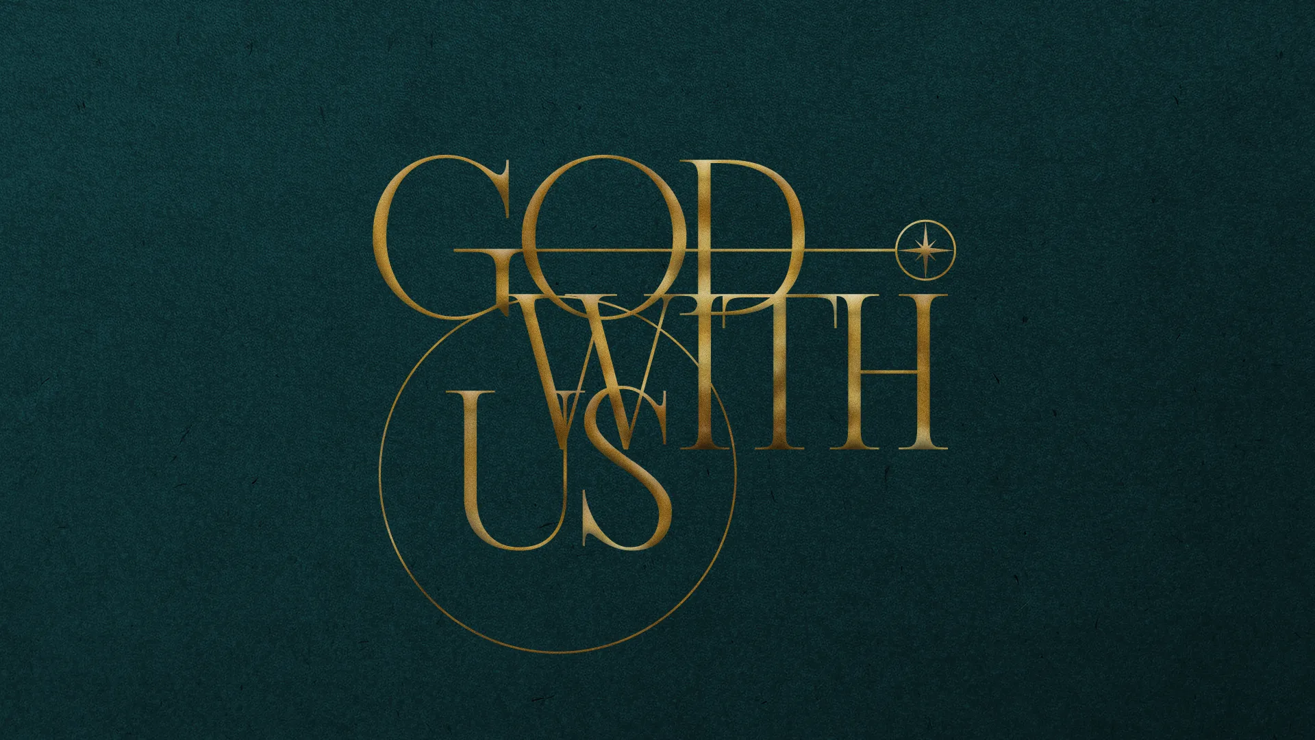 "Stylized text 'God With Us' in gold on a deep green background, symbolizing faith and divine presence."