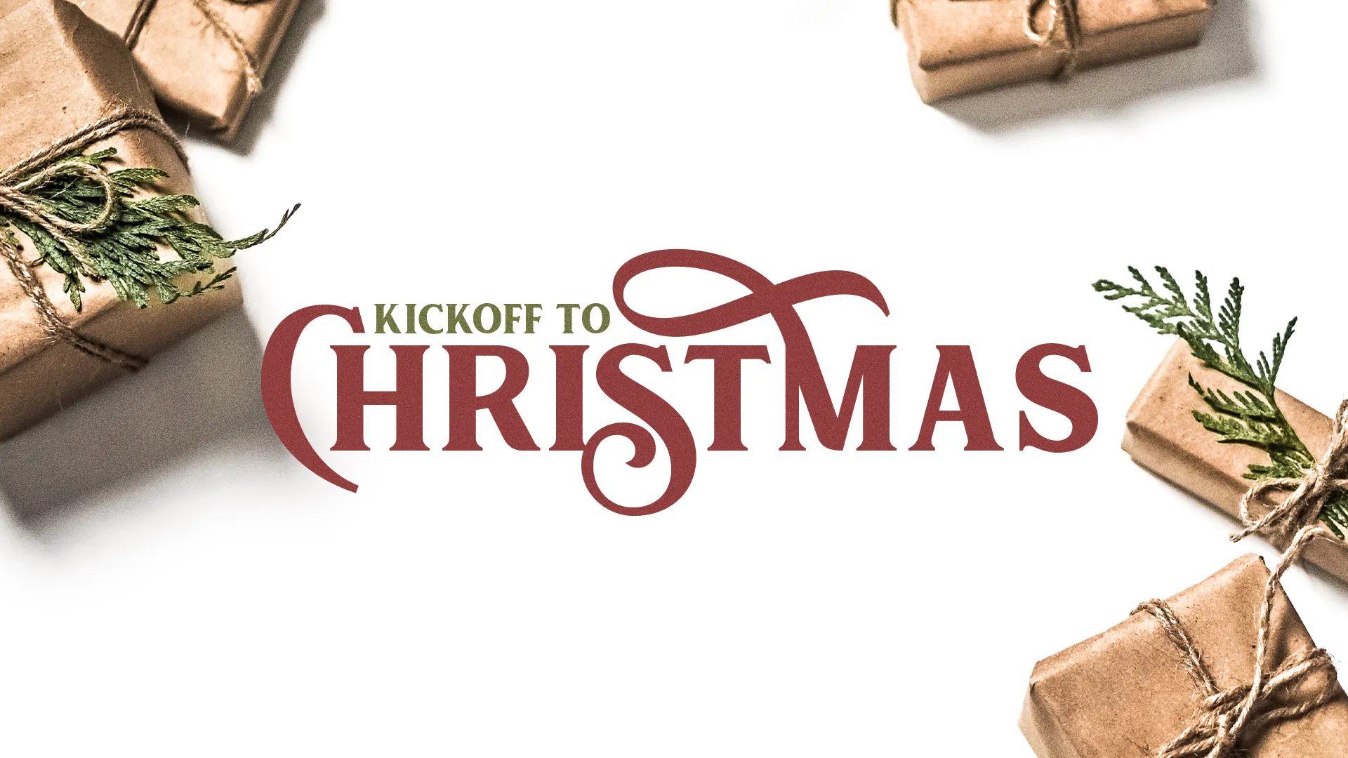 Kickoff to Christmas event with wrapped gifts and greenery, symbolizing community celebration and the spirit of giving.