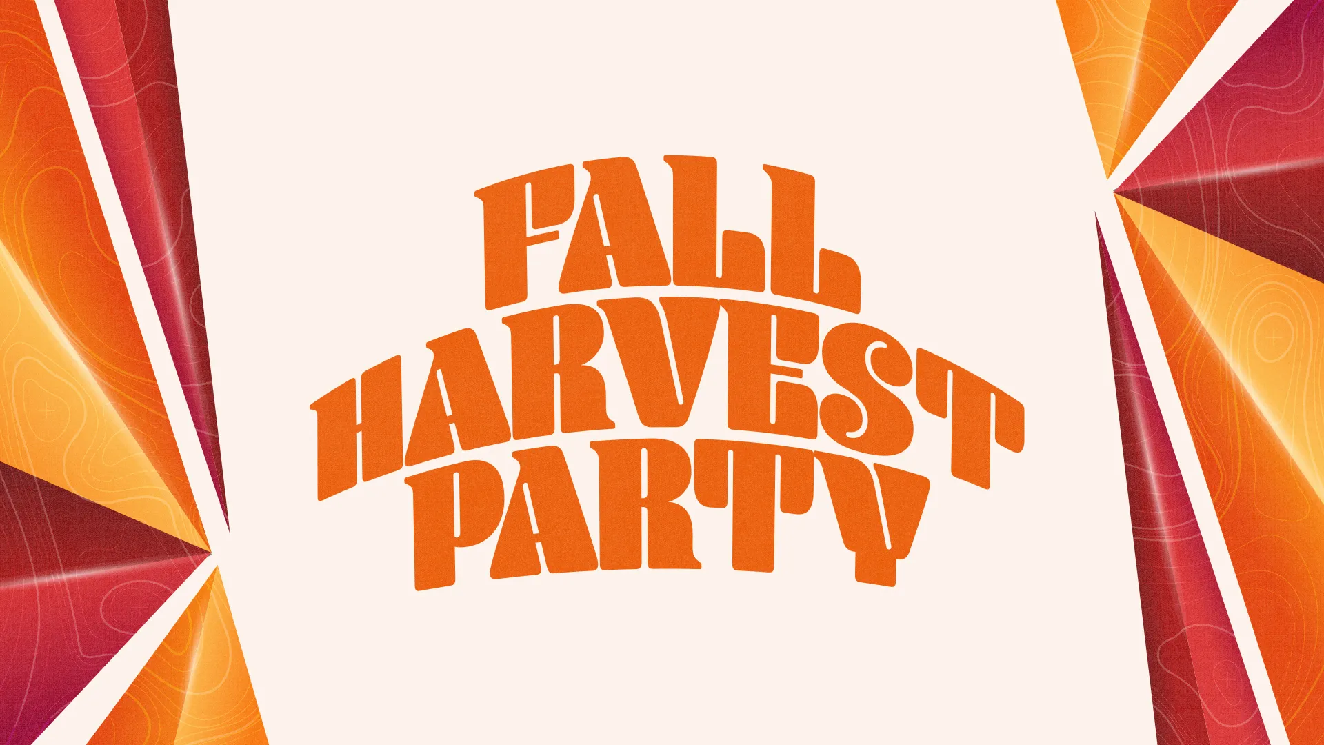 Fall Harvest Party announcement with vibrant colors, inviting community celebration and fellowship in faith.