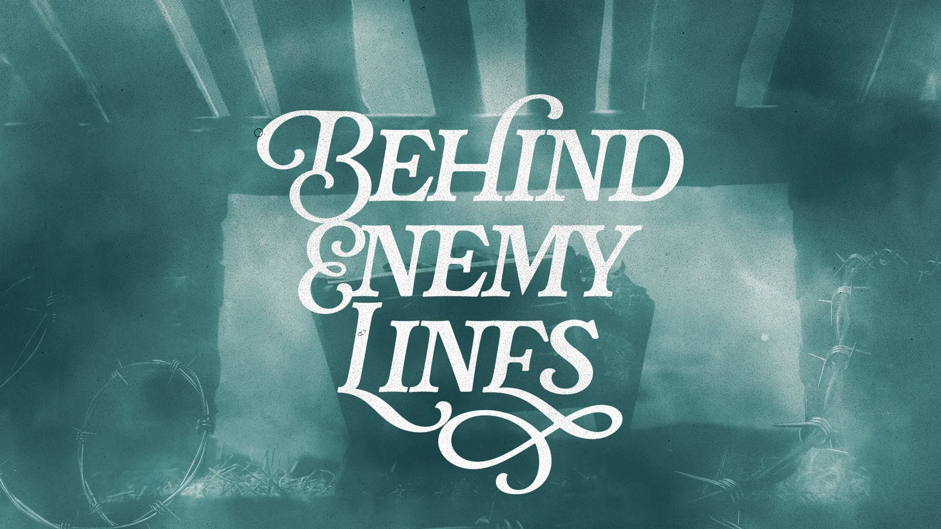 "Bold text 'Behind Enemy Lines' on a misty background, symbolizing spiritual battles and faith in adversity."