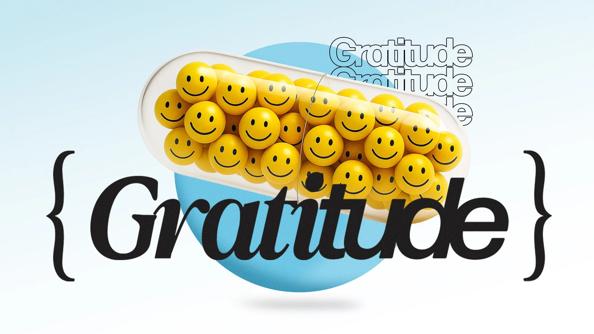 Bright yellow smiley faces in a capsule symbolize joy and gratitude, emphasizing community and faith in worship.