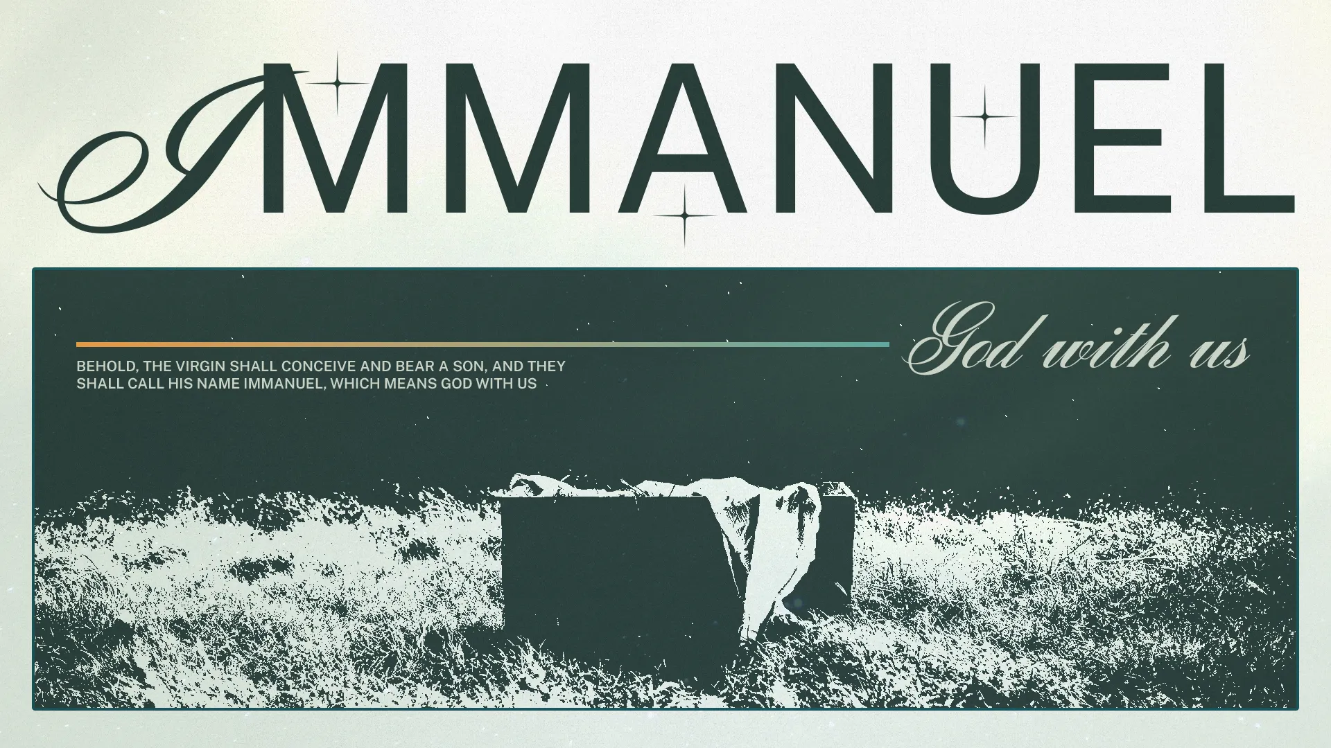 "Immanuel: A manger scene symbolizing God's presence, with scripture reflecting the promise of Christ's birth."