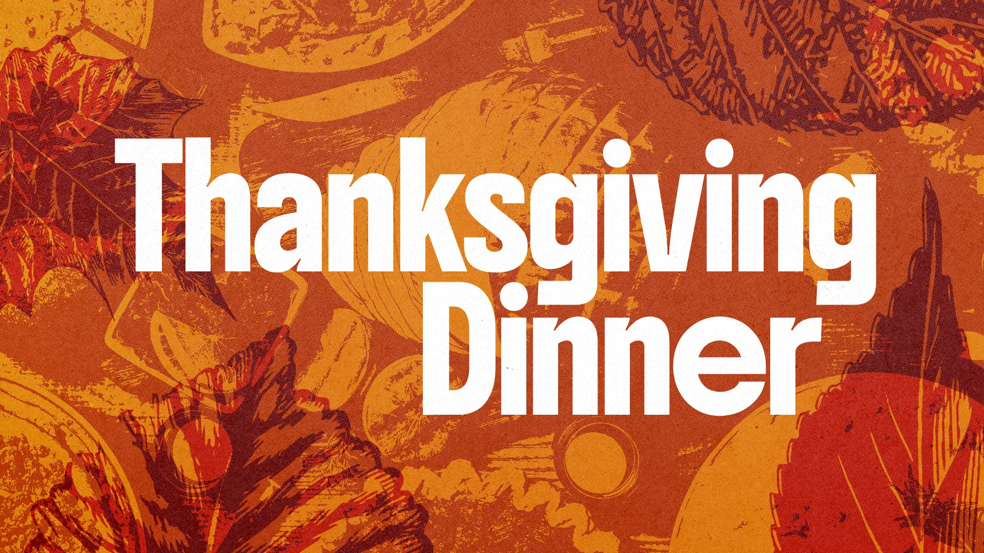 Thanksgiving Dinner invitation with autumn leaves, symbolizing gratitude and community fellowship in faith.