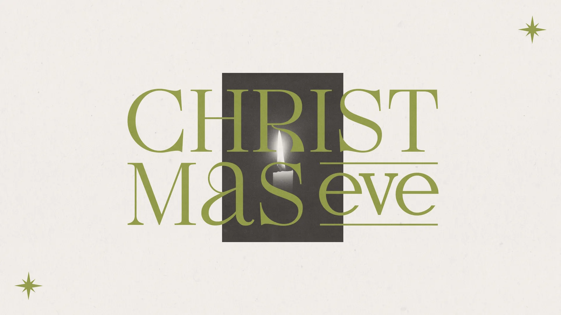 Candlelight illuminates "CHRISTMAS eve" text, inviting community to a special worship event on December 24.
