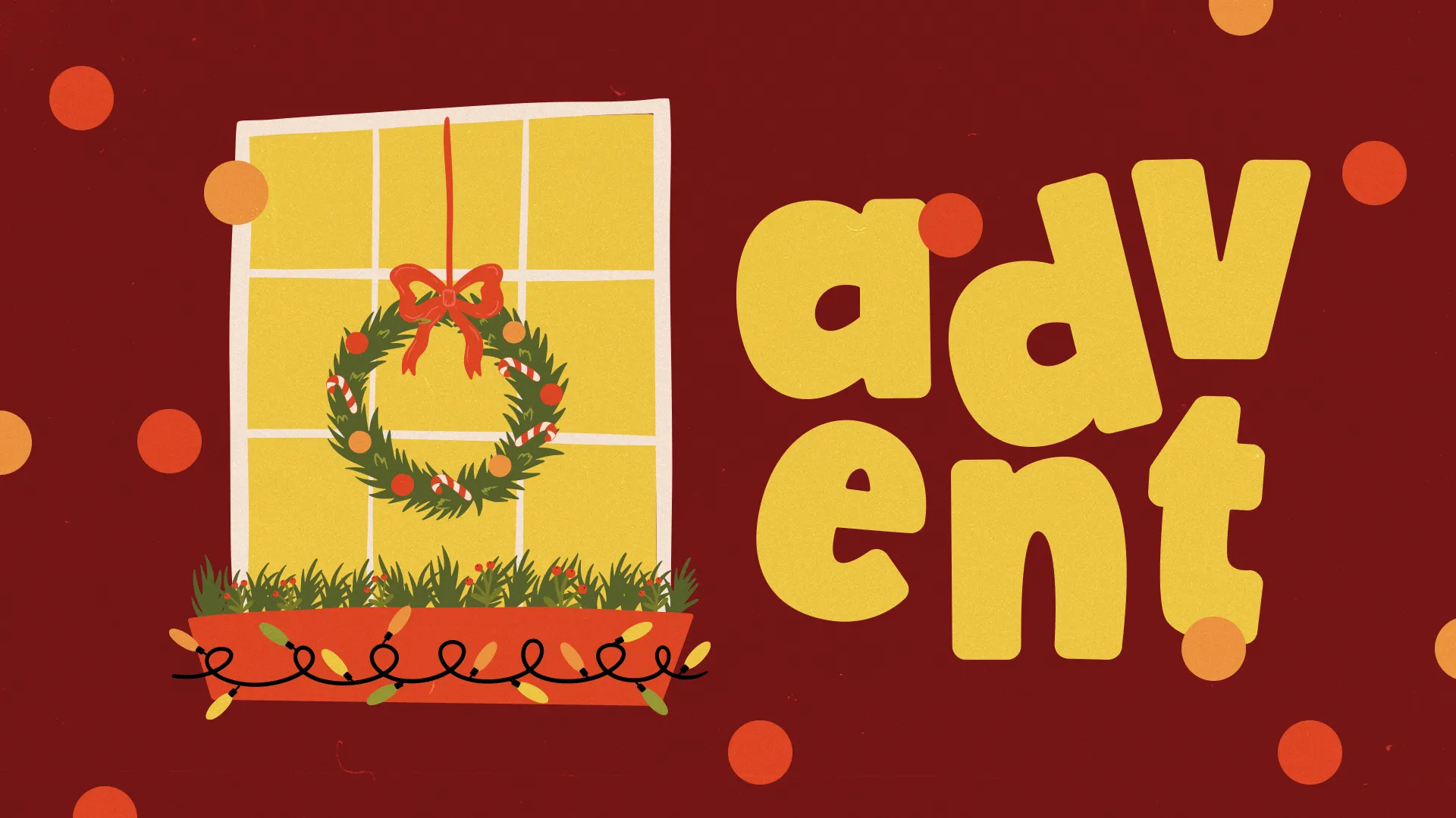 Advent wreath on a window with festive decorations, symbolizing hope and preparation for the Christmas season.
