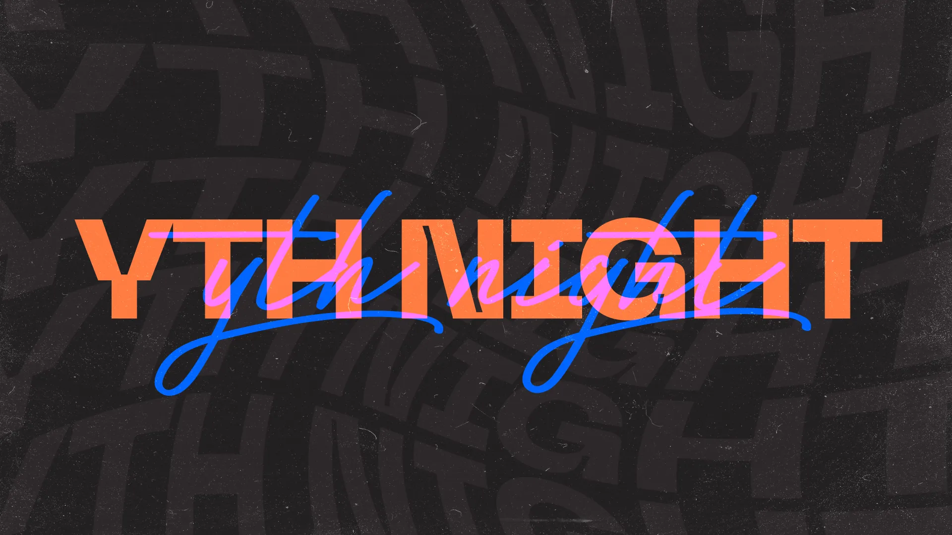 Youth Night event graphic with vibrant text, emphasizing community, faith, and engaging worship experiences.