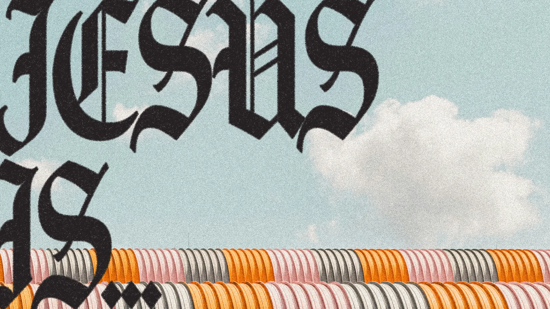 "Bold text declares 'Jesus is' against a serene sky, symbolizing faith and community in worship and service."