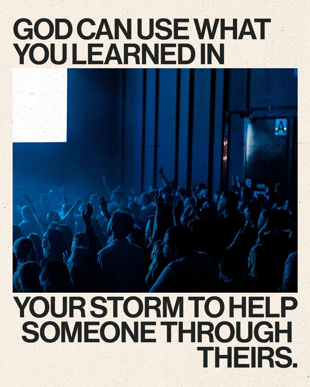 Worshippers raise hands in praise, united in faith, with a message of hope and support during life's challenges.