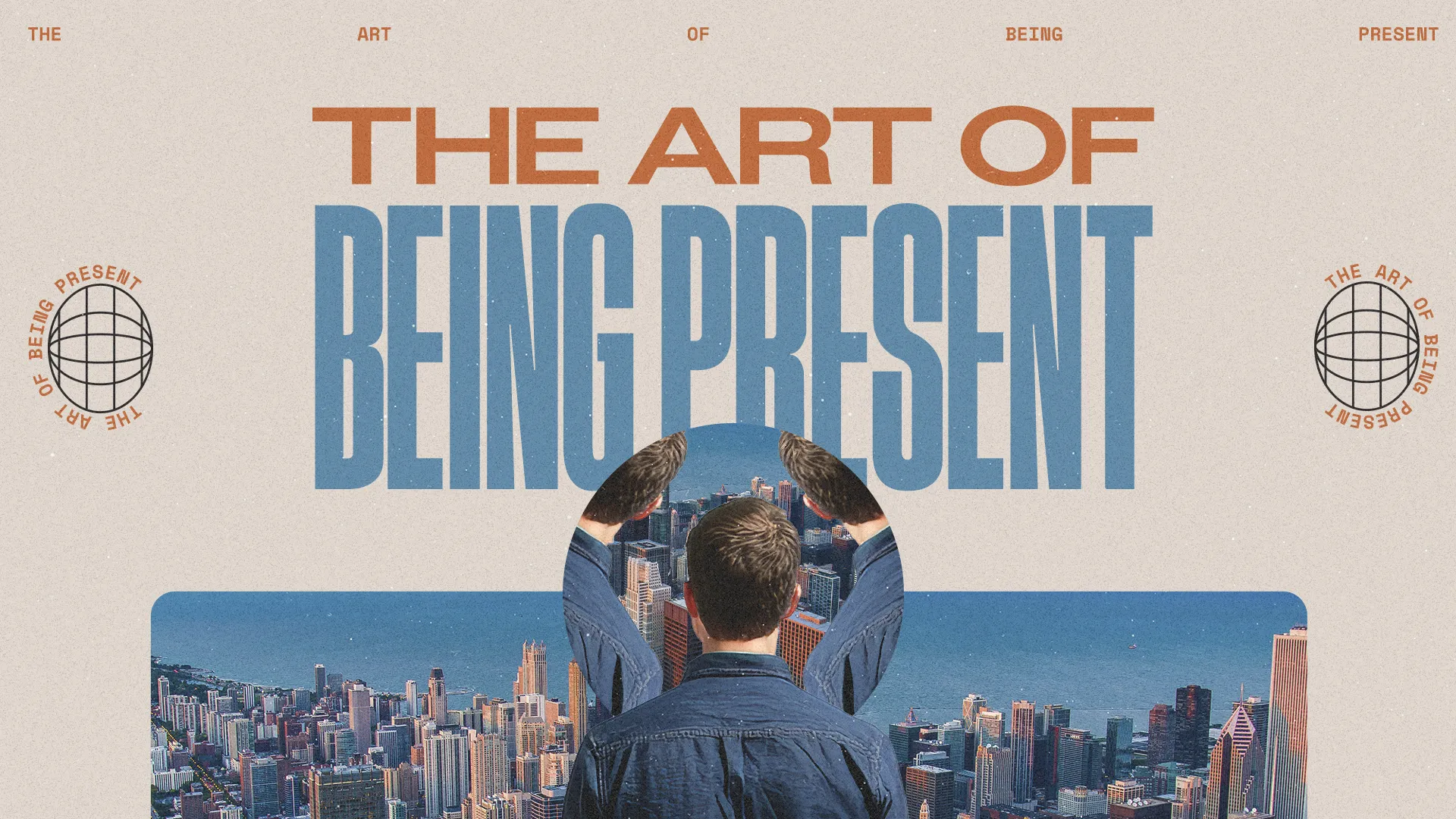 Emphasizing mindfulness and community, a person gazes at a cityscape, symbolizing presence in faith and service.