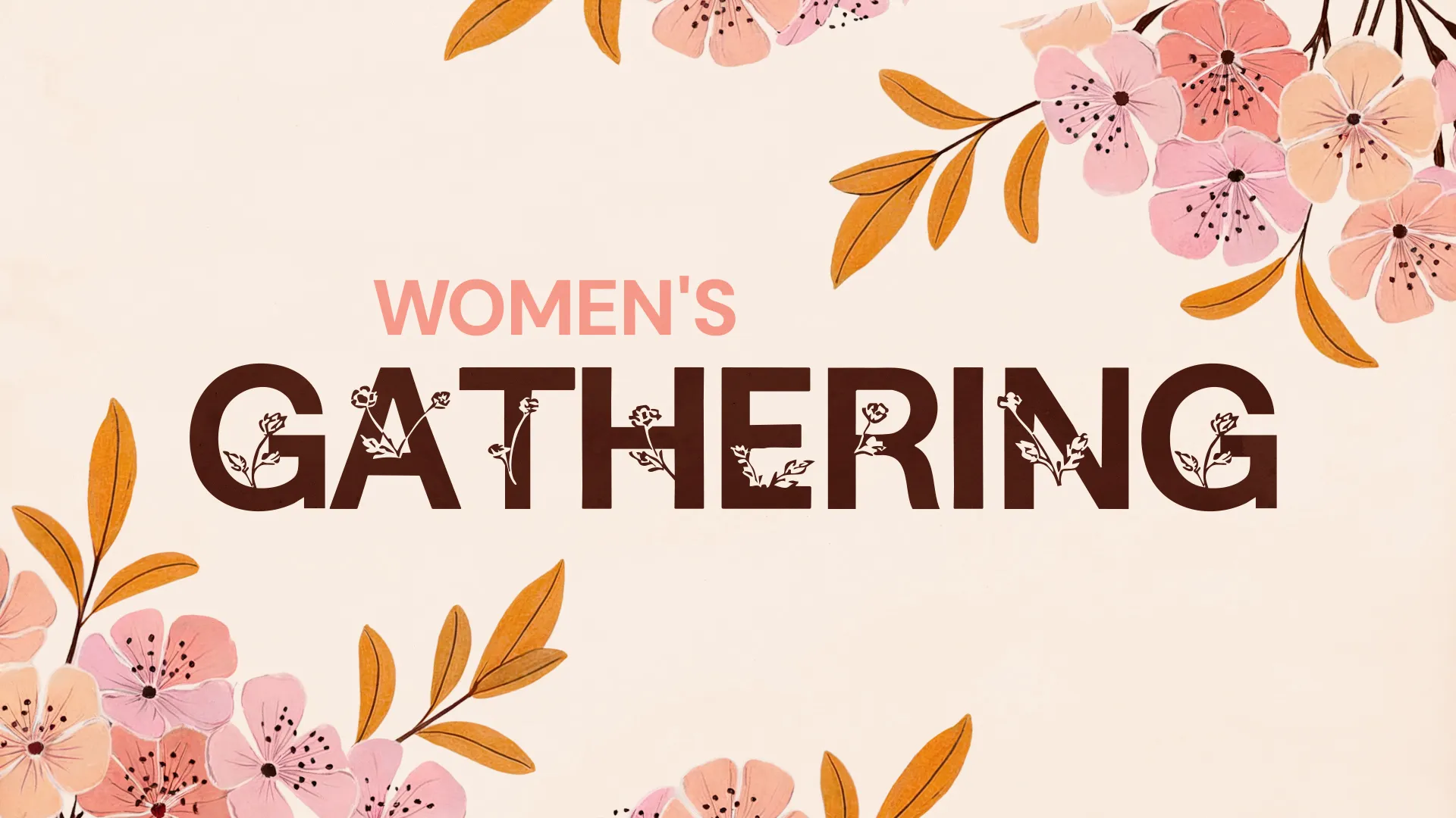 Women's gathering announcement adorned with floral designs, inviting community and fellowship in faith.