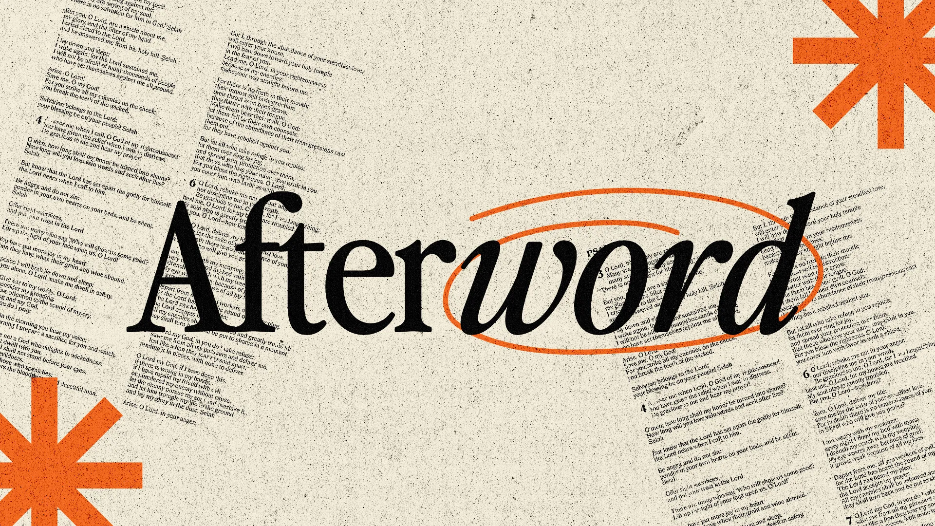 Worship lyrics and themes of faith highlighted with "Afterword" in bold, inviting community reflection and prayer.