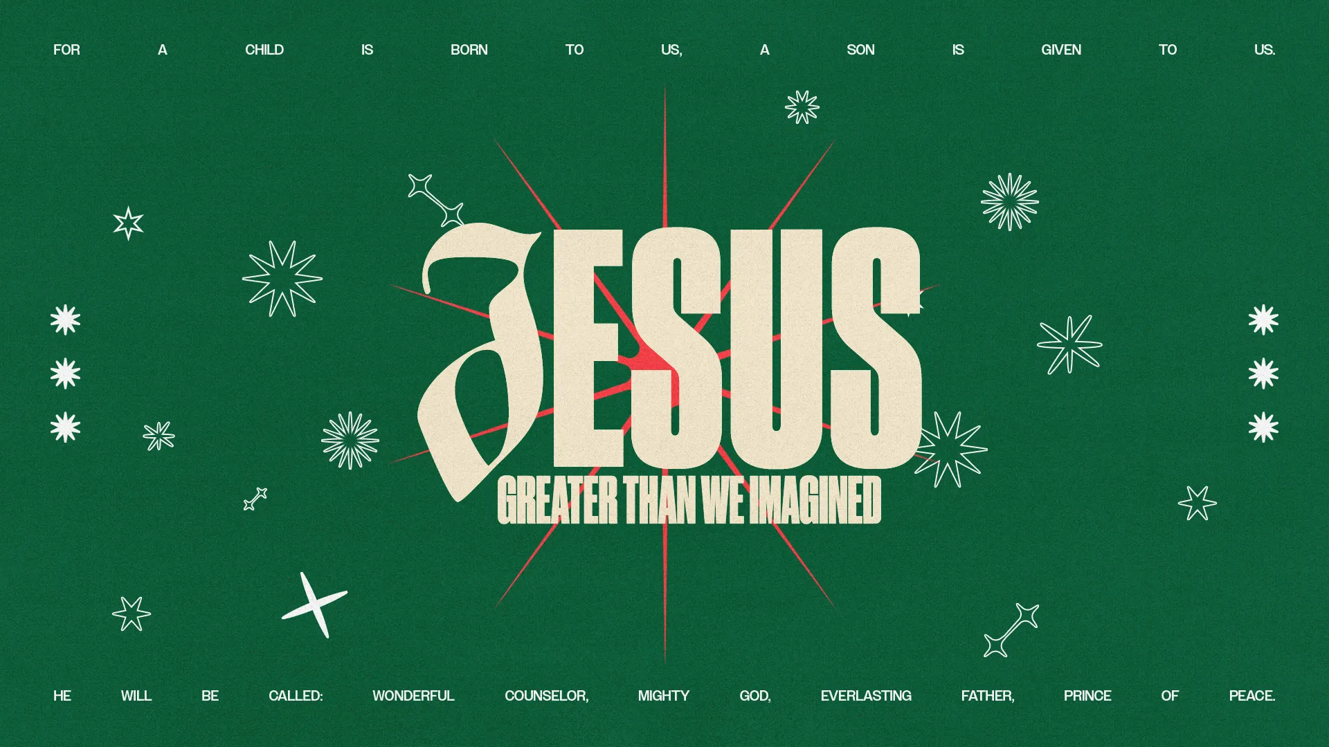 "Text highlights Jesus as a gift, emphasizing His titles: Wonderful Counselor, Mighty God, Everlasting Father, Prince of Peace."