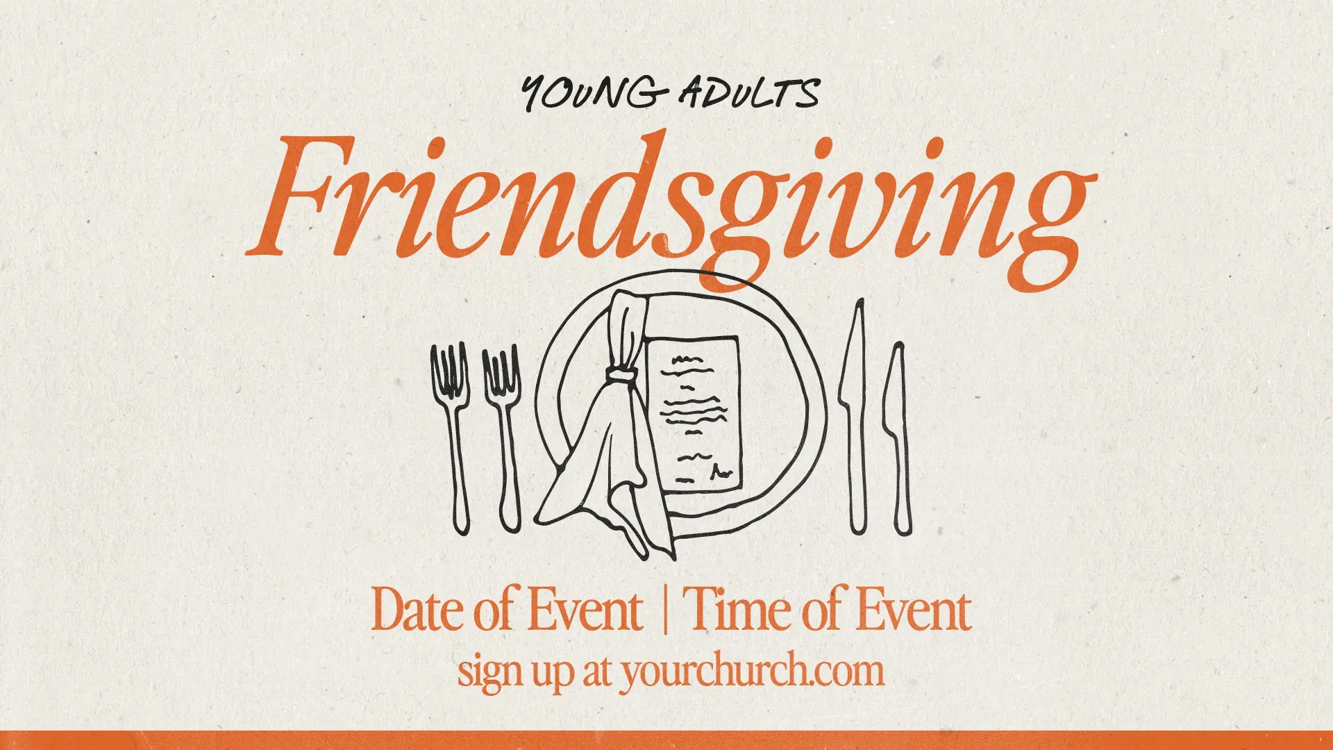 Young adults gather for Friendsgiving, celebrating community and gratitude with a festive meal invitation.