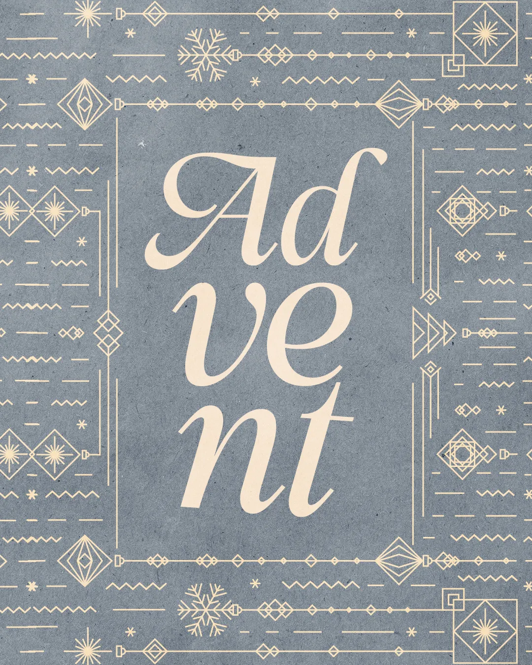 Elegant design featuring the word "Advent" surrounded by decorative symbols, evoking themes of hope and anticipation in faith.