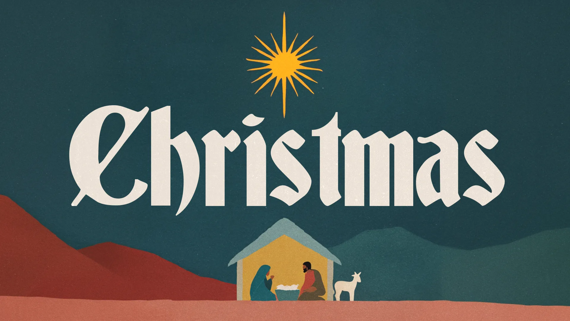 Nativity scene with Mary, Joseph, and a lamb under a bright star, symbolizing the joy and hope of Christmas.
