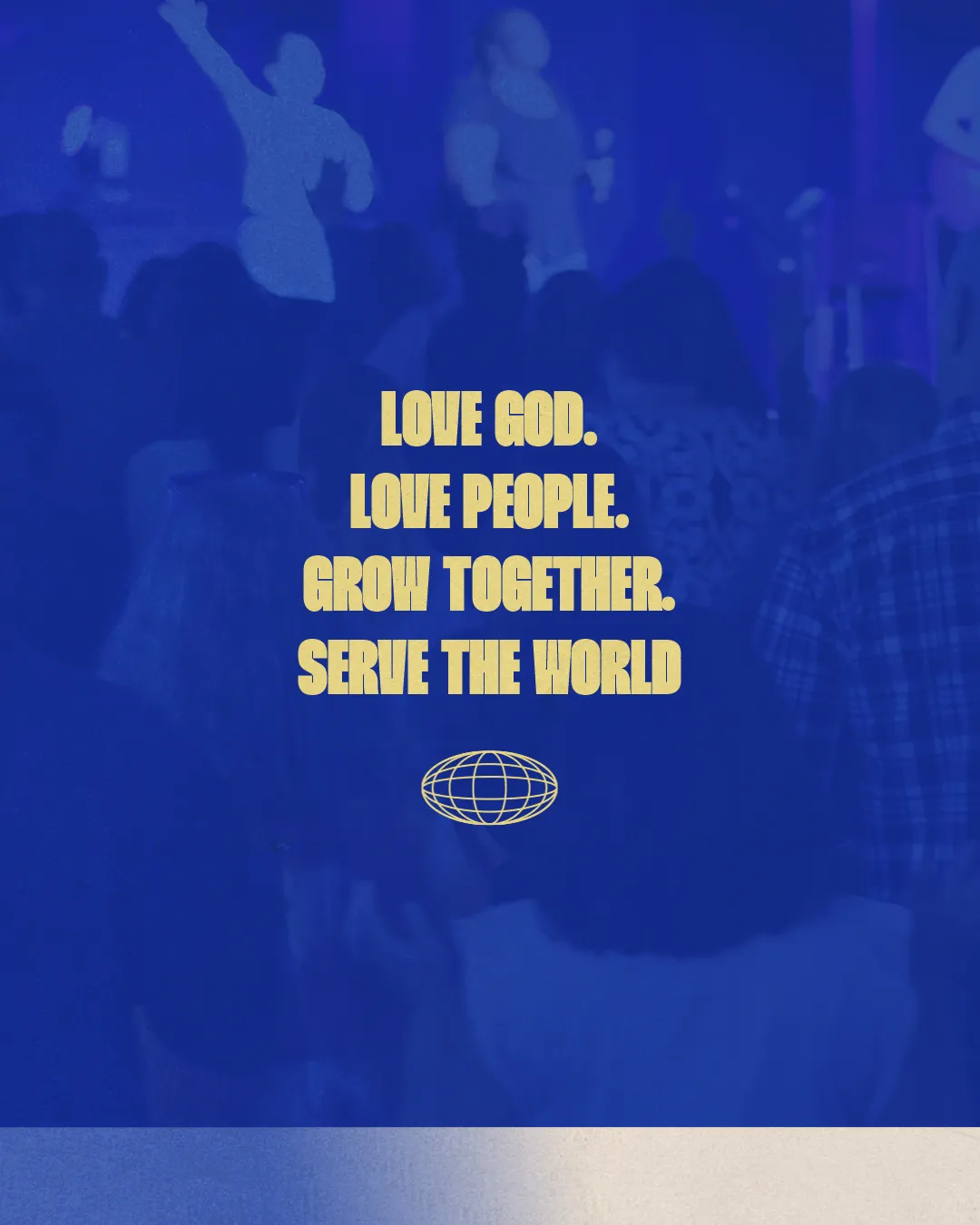 Worship gathering with community members; message emphasizes love, growth, and service in faith.