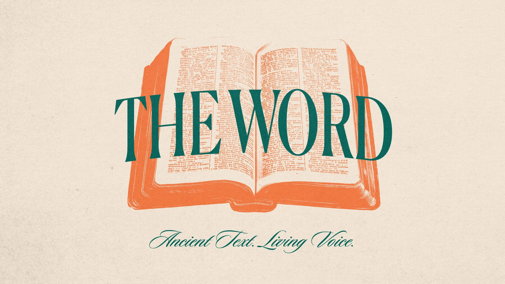 Open Bible with text, titled "THE WORD," emphasizing the power of scripture as an ancient yet living guide.