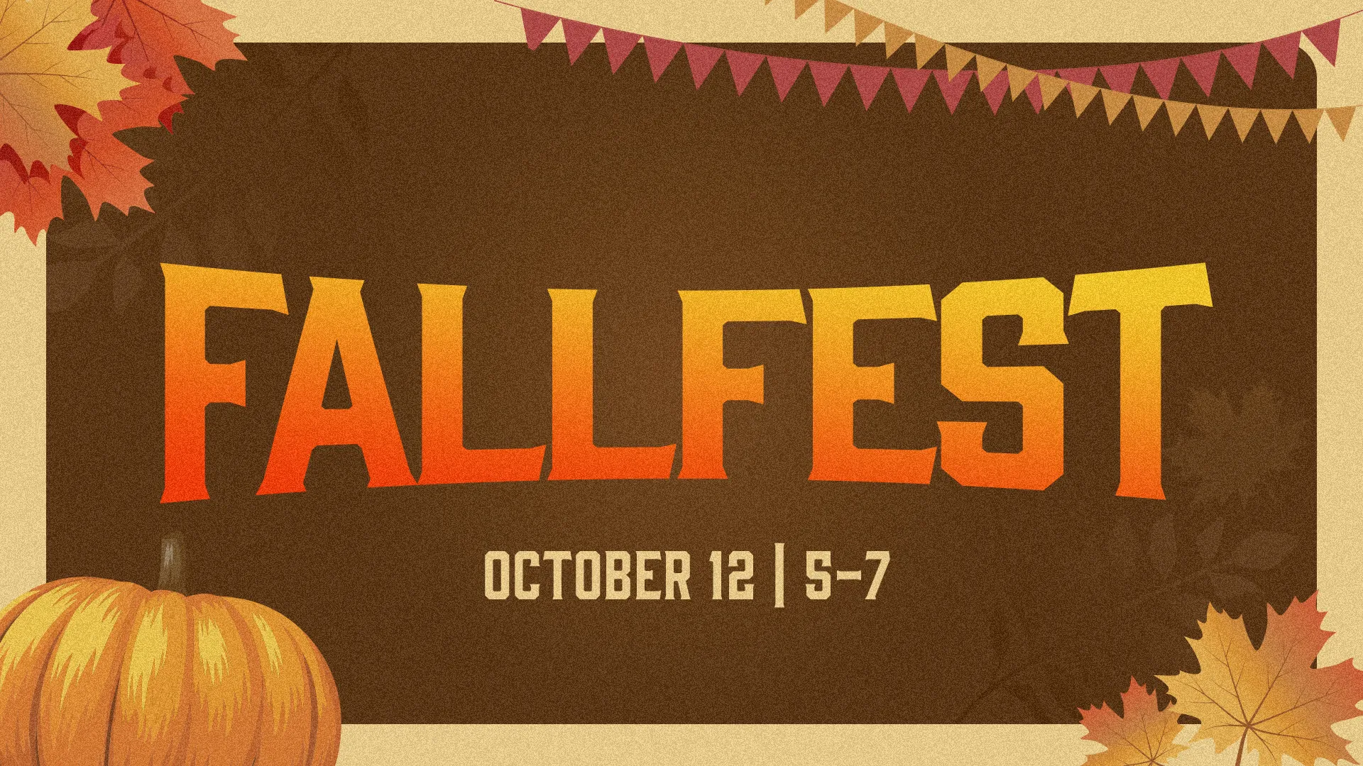 FallFest celebration on October 12, featuring autumn leaves and community fellowship from 5 to 7 PM.