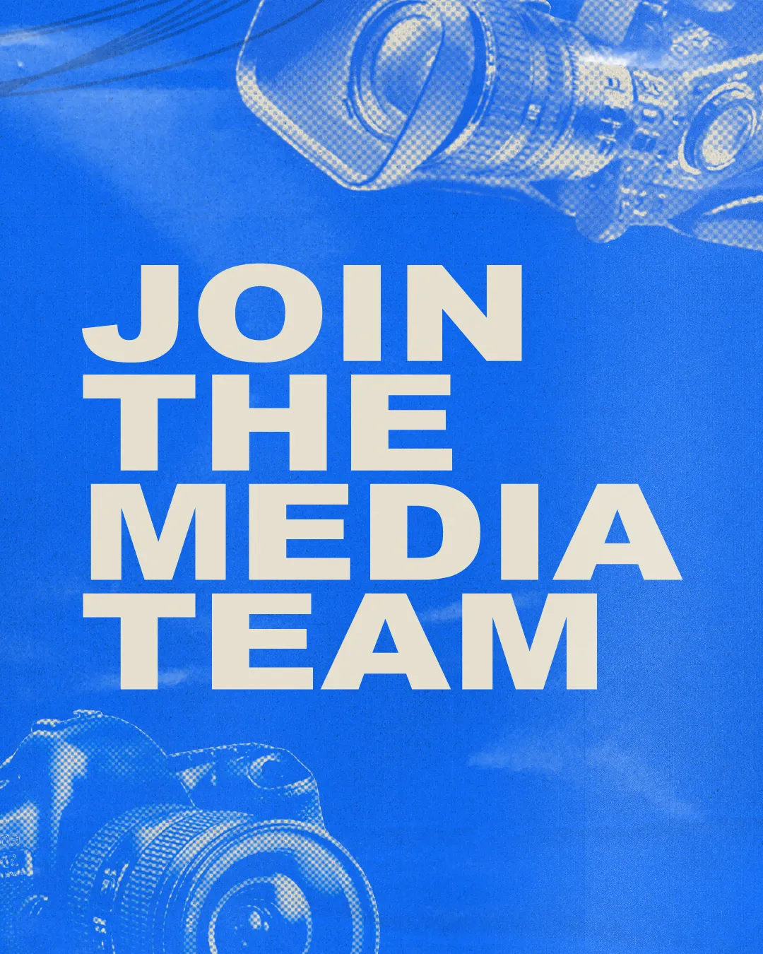 Join the church media team; cameras symbolize capturing worship and faith activities.