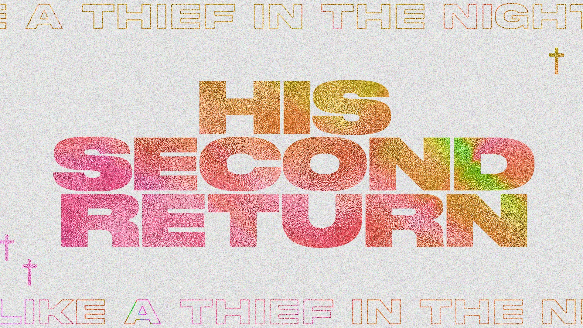 "Bold text proclaiming 'His Second Return' with a biblical theme, emphasizing faith and anticipation of Christ's return."